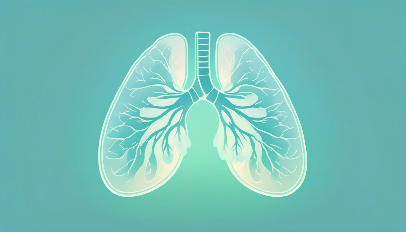 A of stylized lungs surrounded by soft glowing light and ...
