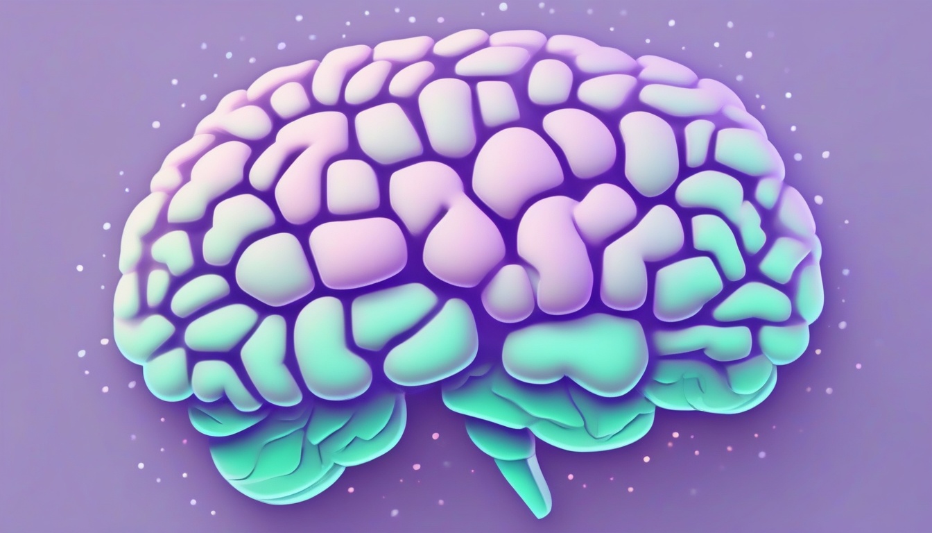 A of a stylized brain with soft glowing pastel nodes conn...