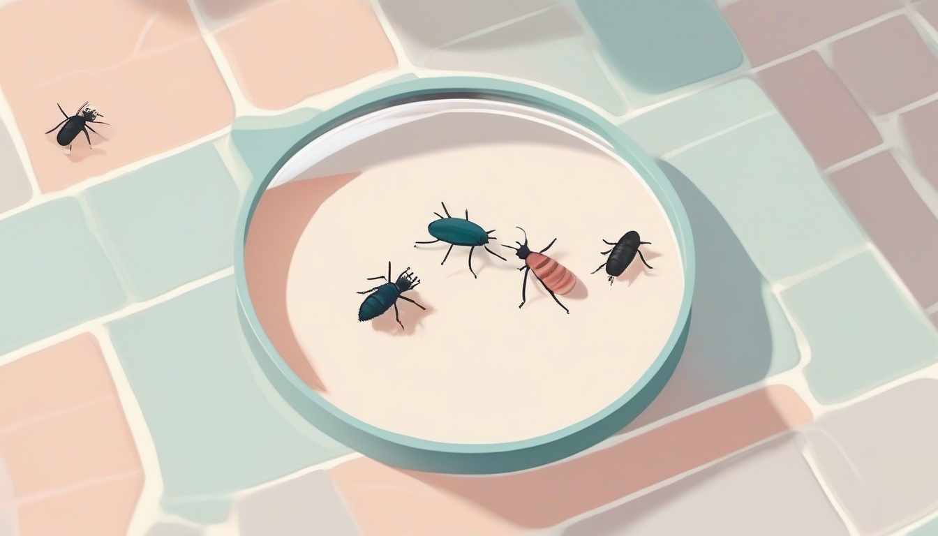 A of a magnifying glass examining tiny insects near a kit...