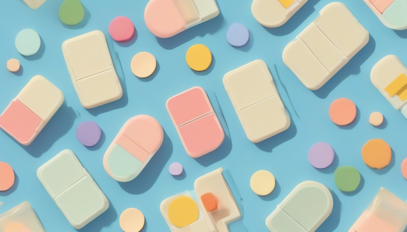 A of four differently colored medicine blister packs neat...