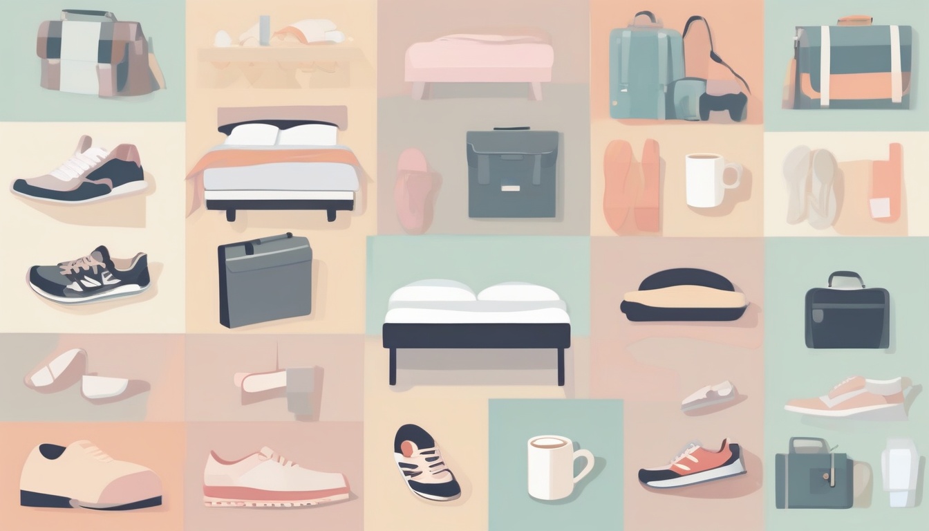 A of different lifestyle icons like a briefcase