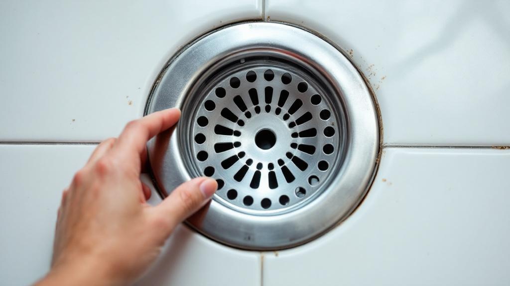 A of a bathroom drain cover and a kitchen sink with a dra...