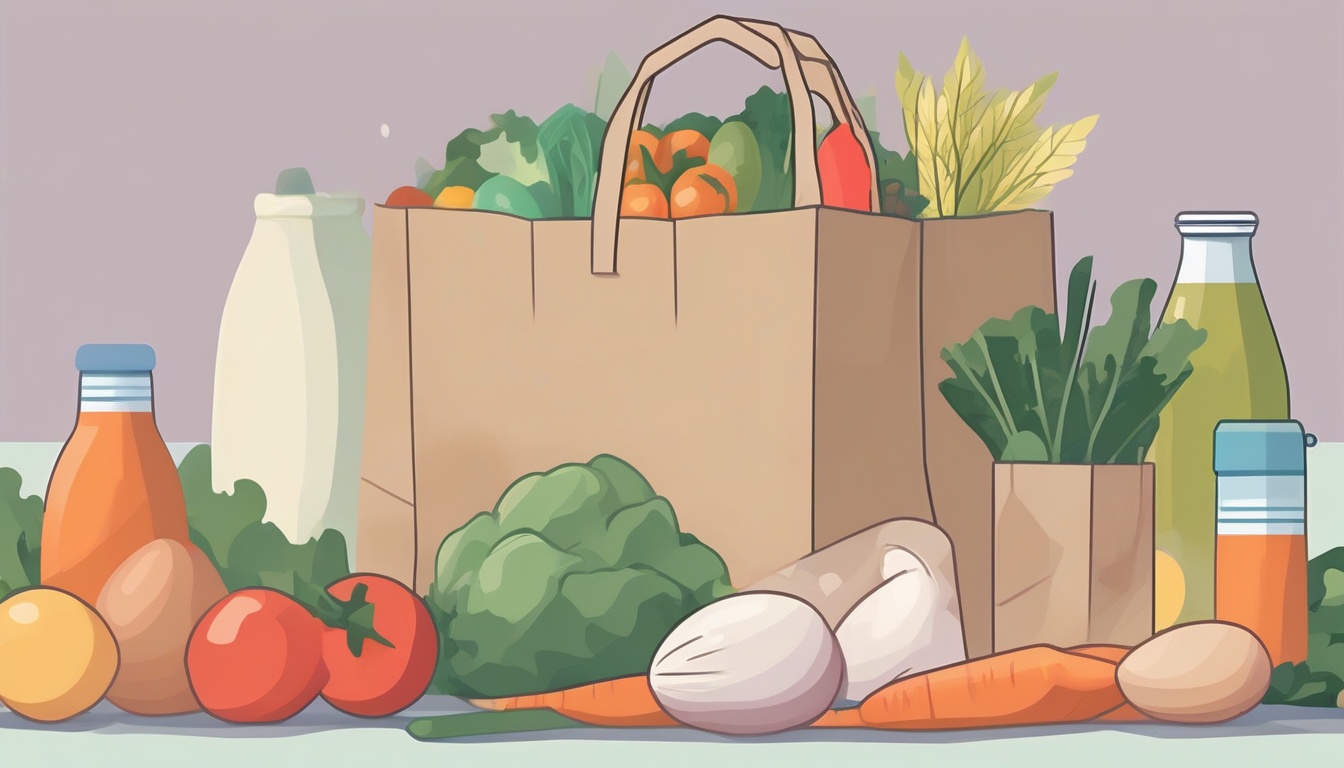 A of a grocery bag filled with colorful vegetables