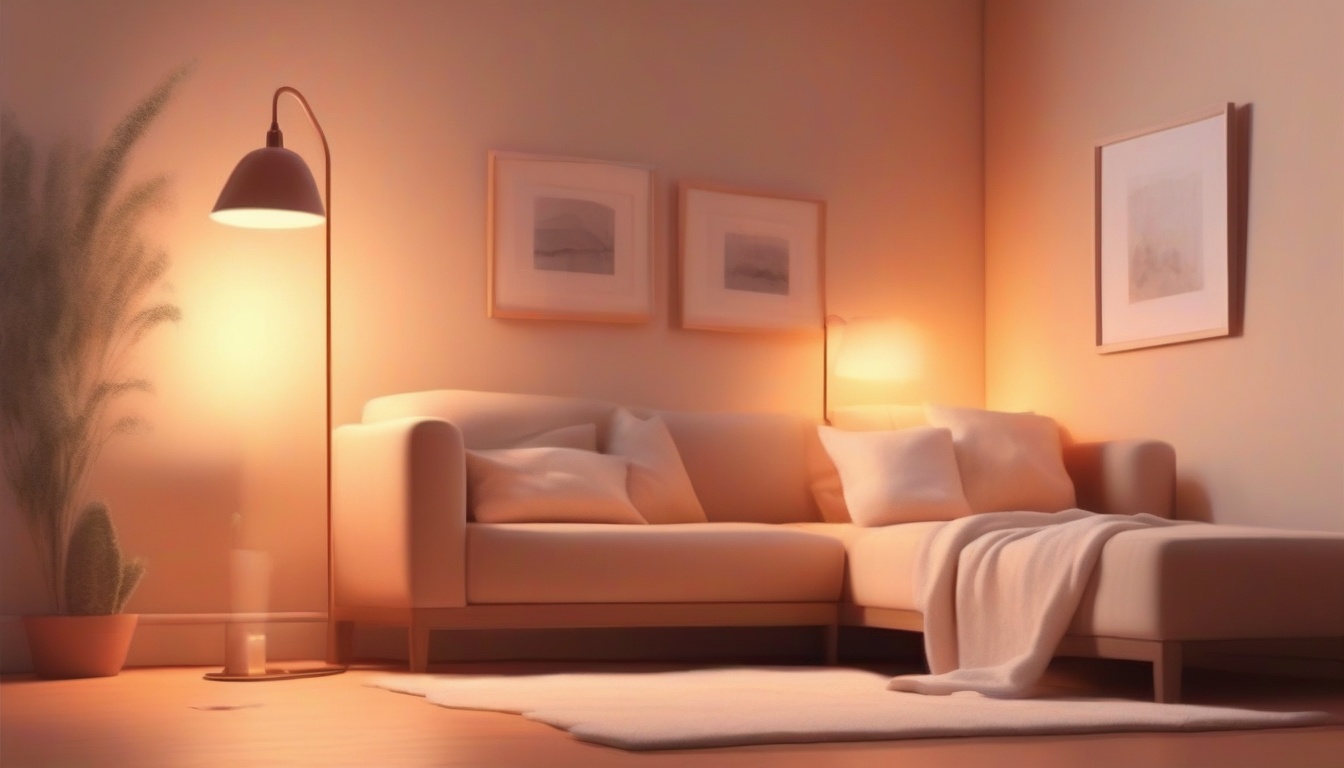 A of a cozy room corner with a warm Edison bulb floor lam...