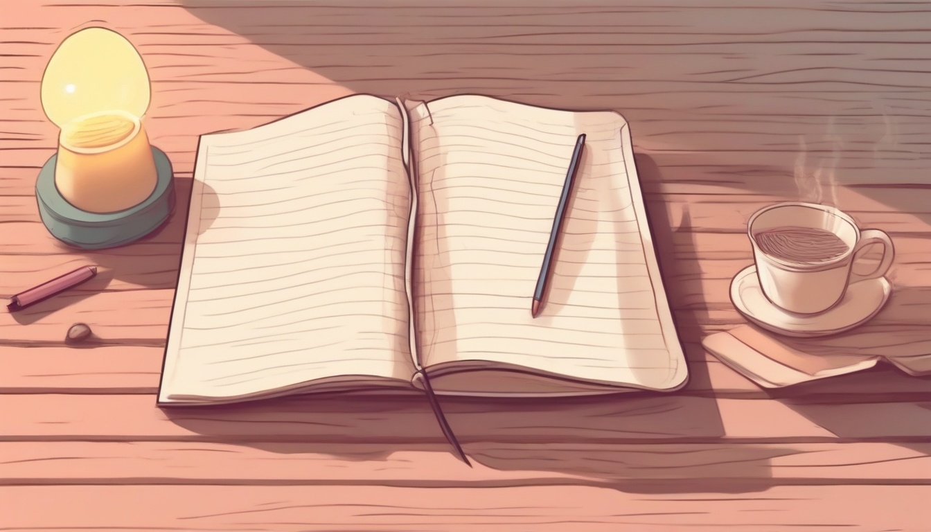 A of a small open notebook with handwritten lines on a wo...