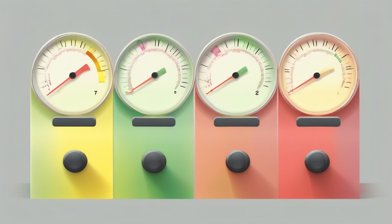A of a horizontal gauge meter showing low to high levels ...