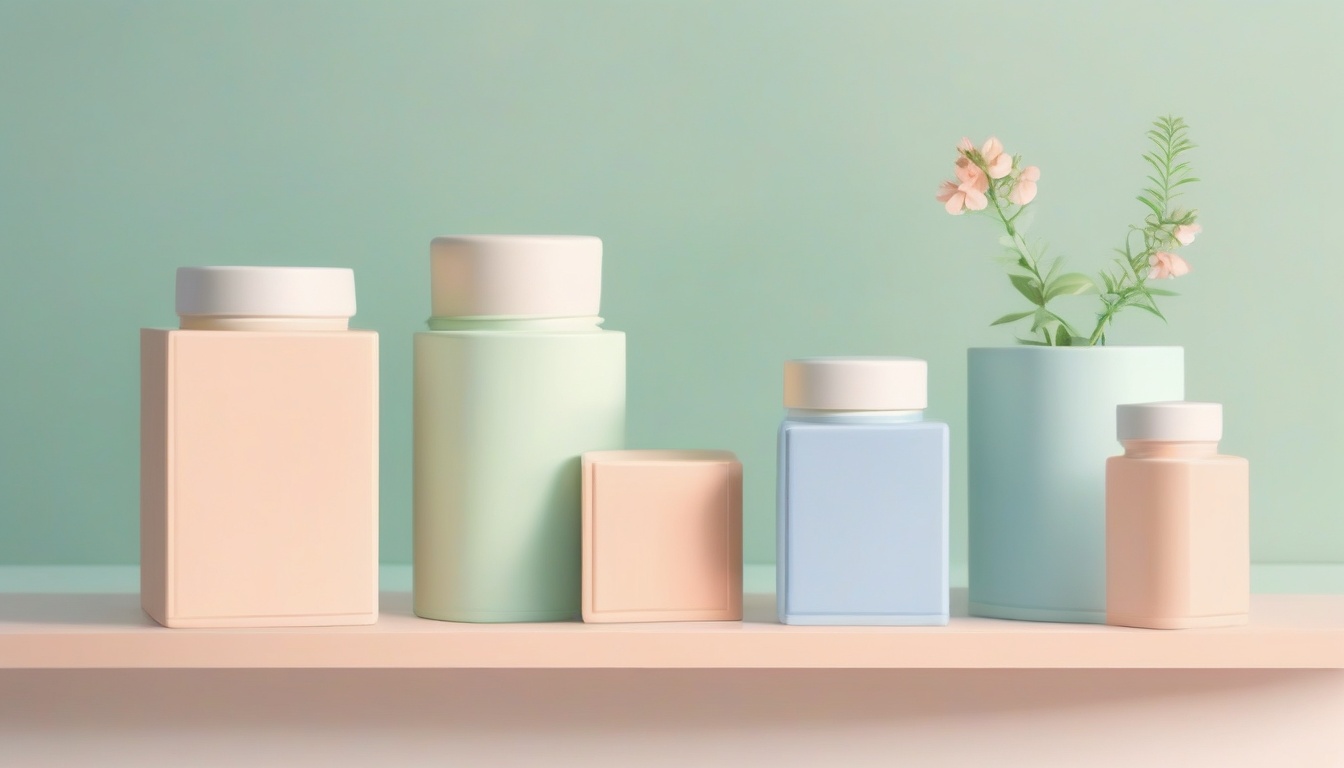 A of three pastel-colored medicine boxes in green