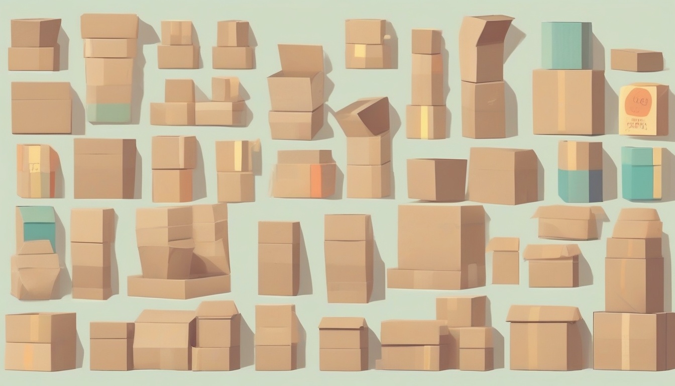 A of cardboard boxes with labels and tape