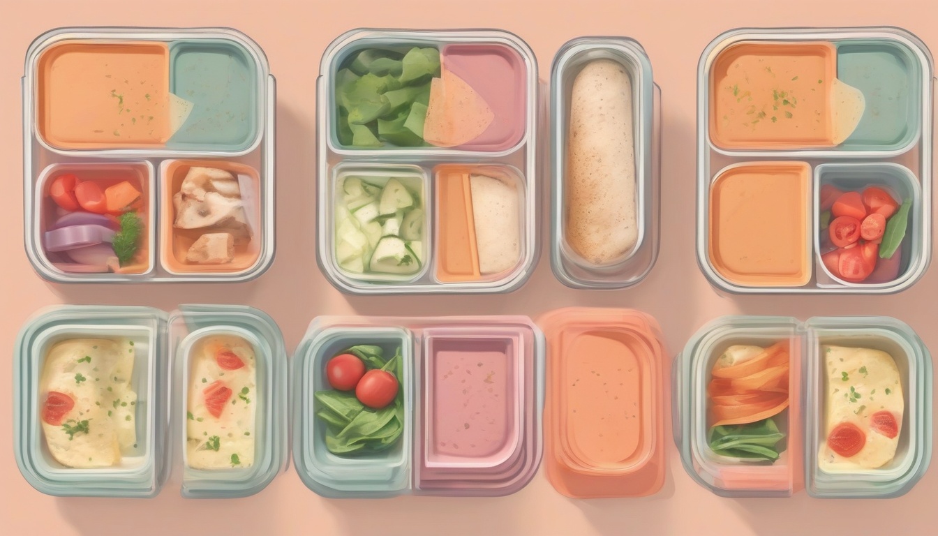 A of seven meal prep containers arranged in a row
