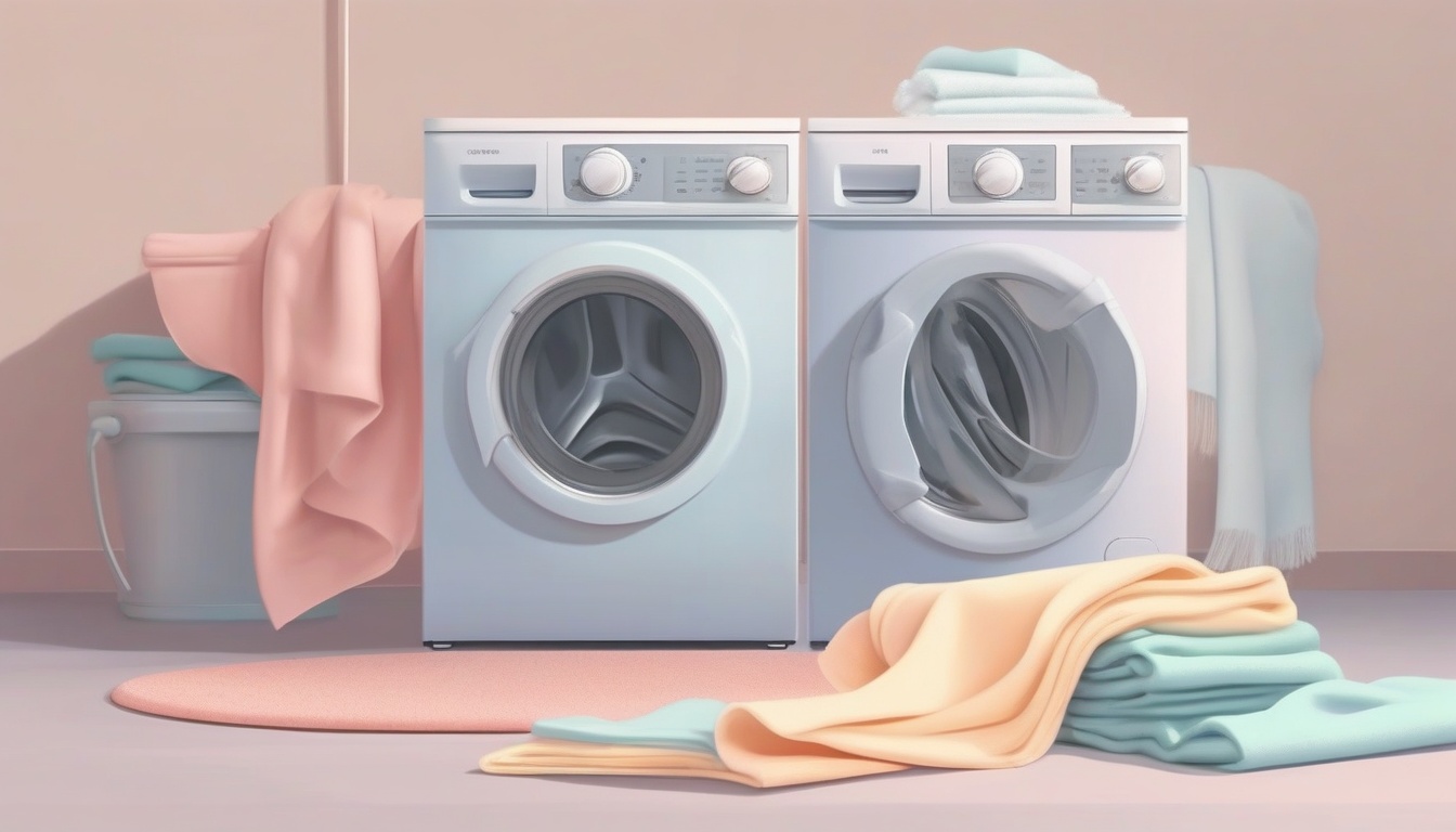 A clean, modern flat illustration of cleaning a front-loa...