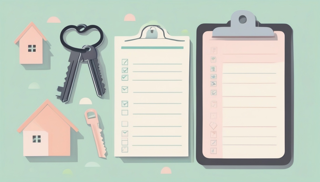 A of a checklist on clipboard with checkmarks and a set o...