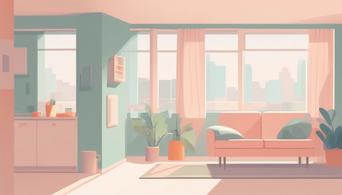 A of a tidy one-room apartment with a dehumidifier runnin...