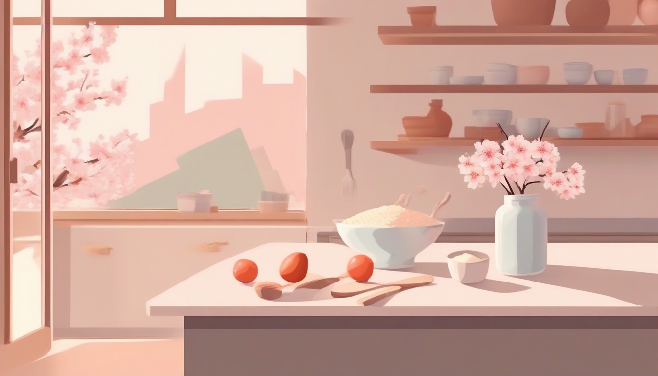 A of a warm spring kitchen with healthy ingredients like ...