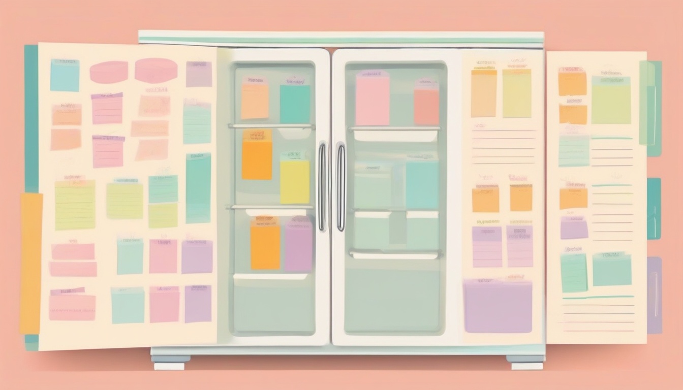 A of a weekly meal planner pinned to a refrigerator door ...