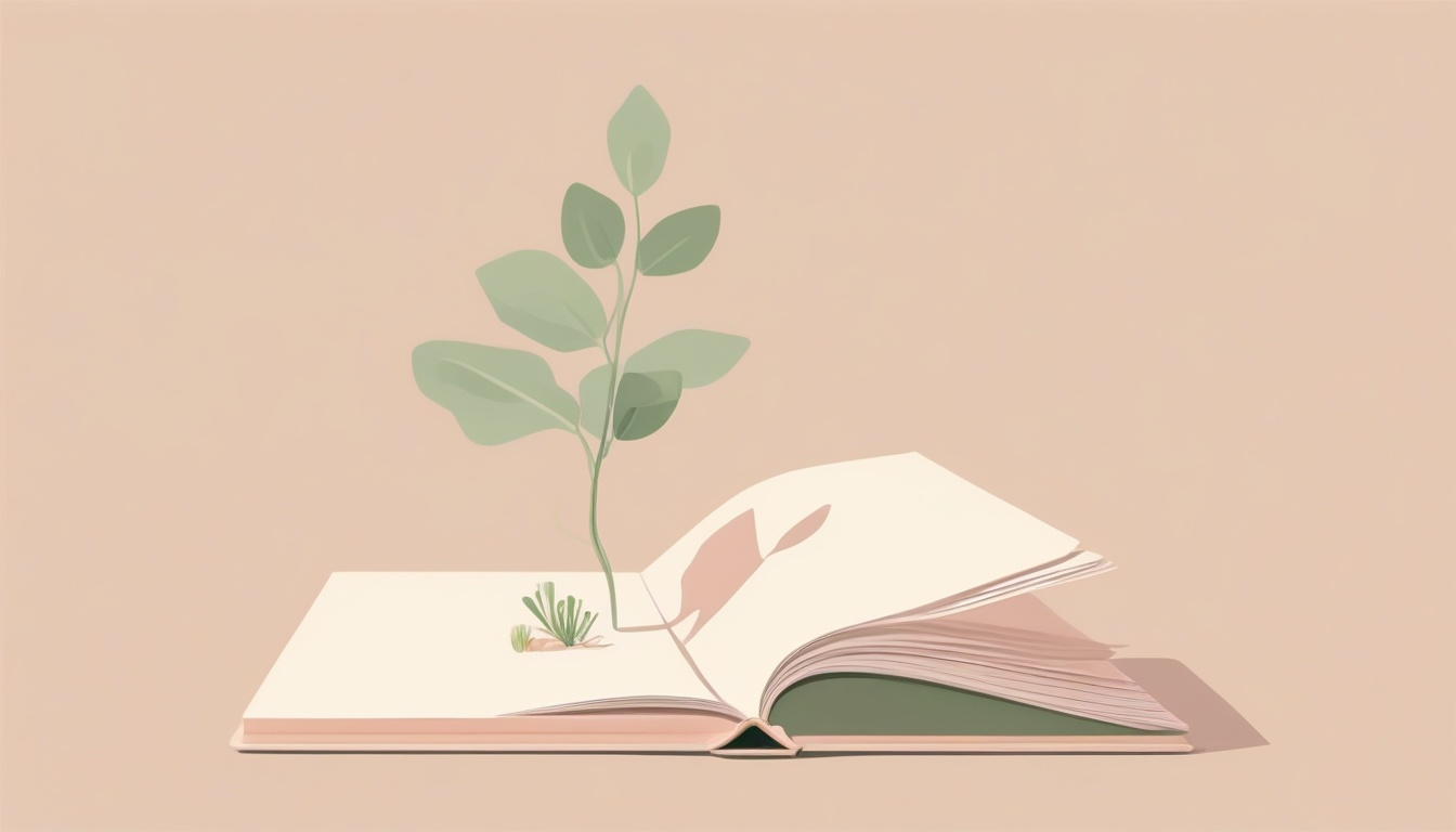 A of a closed journal with a small green plant sprouting ...