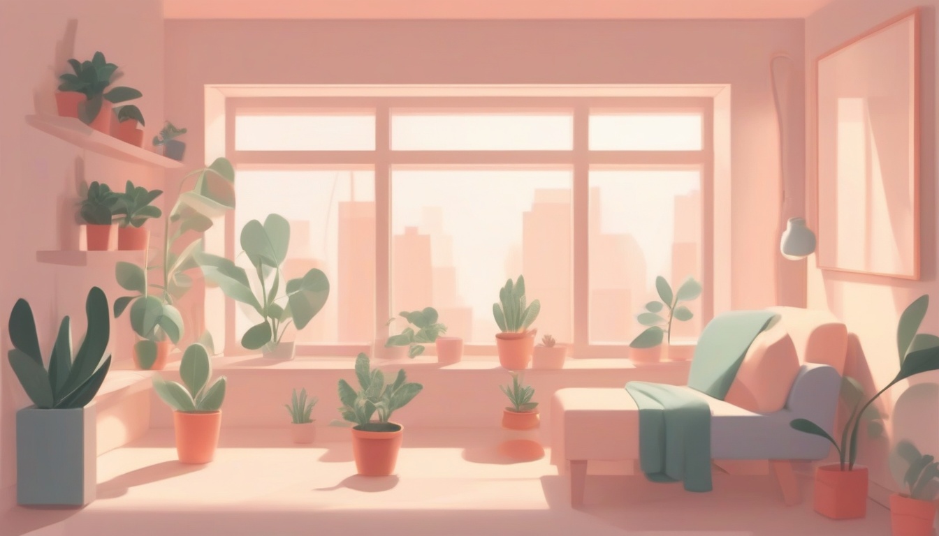 A of a cozy clean one-room apartment with morning sunligh...