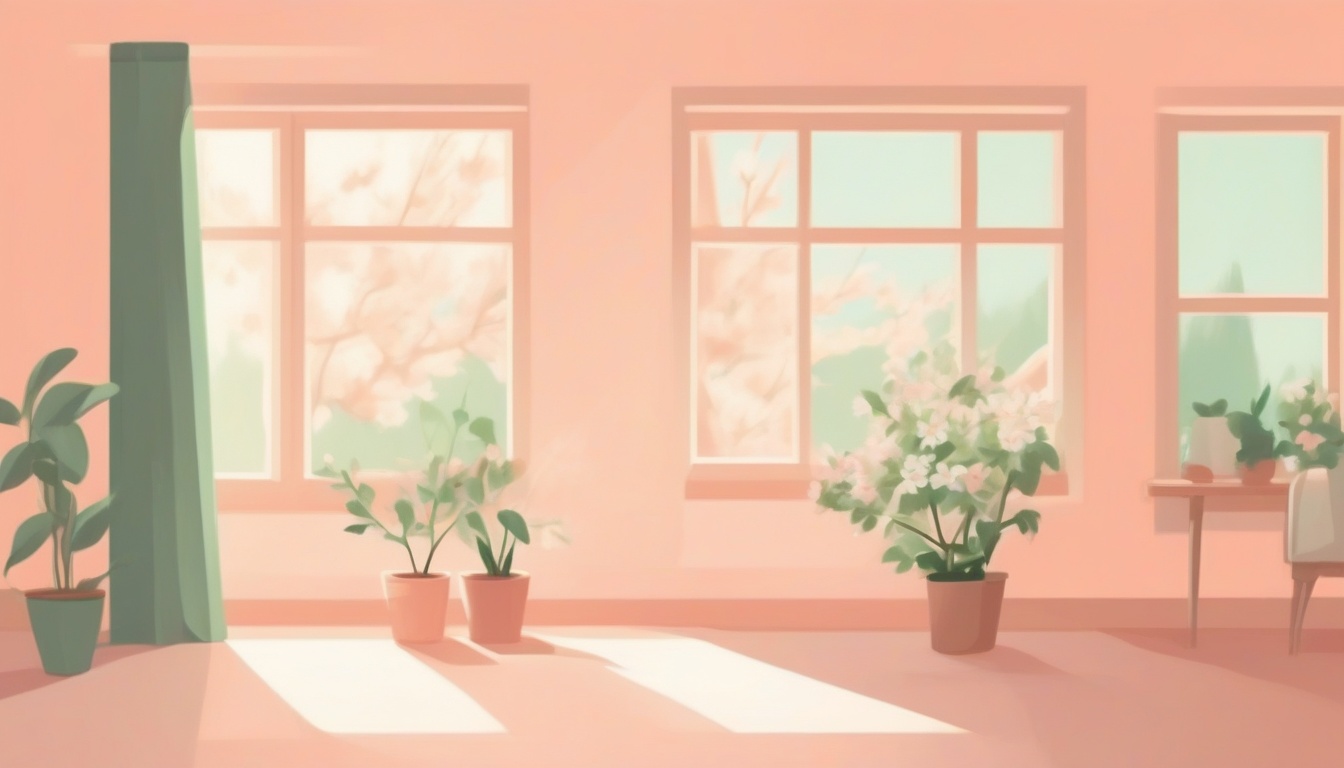 A of a cozy bright room interior with a window showing sp...