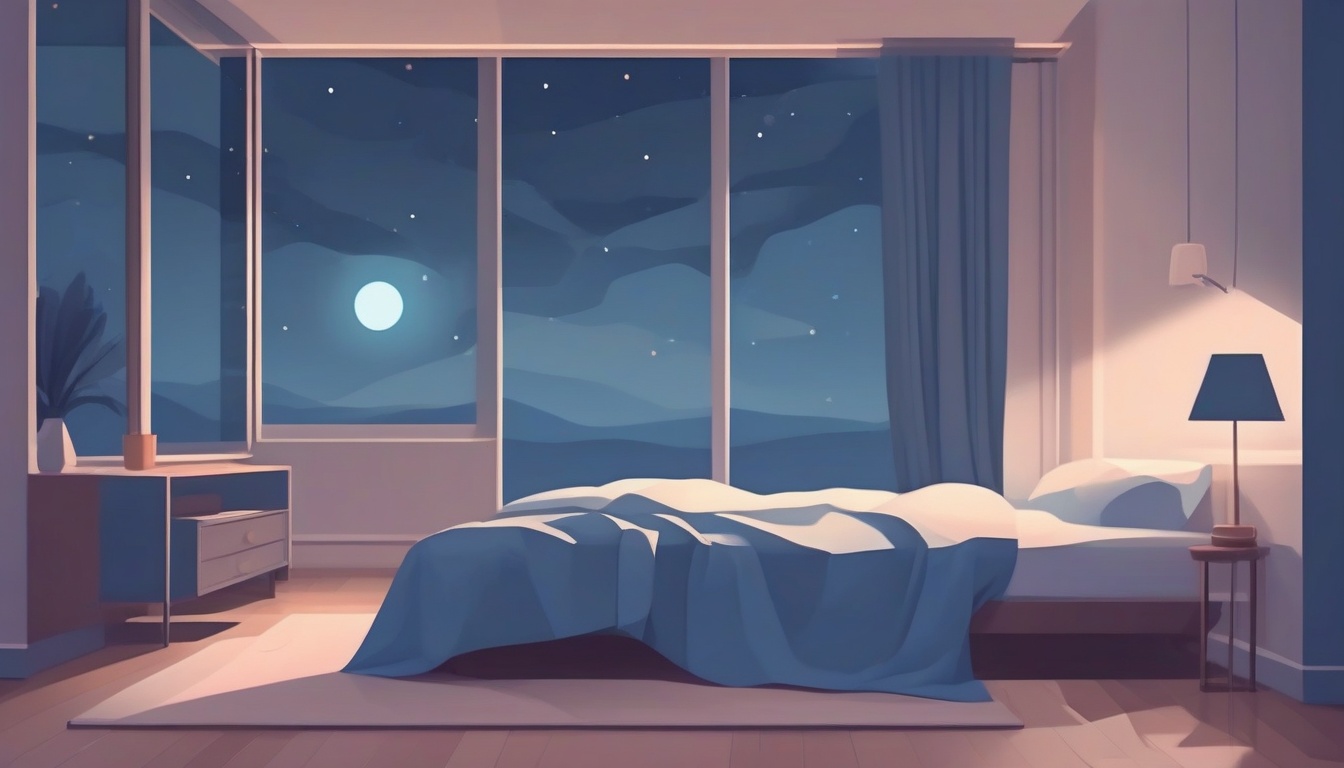 A of a cozy bedroom with dim lamp