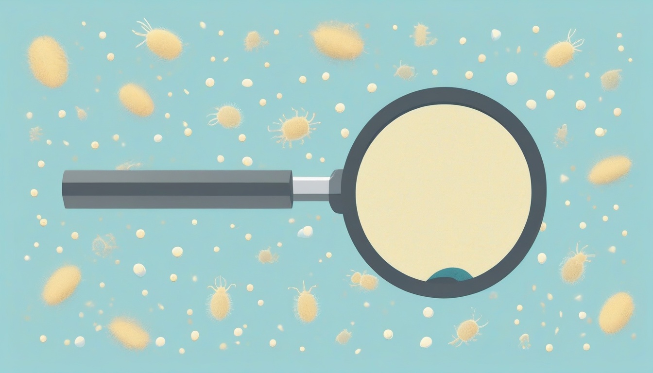 A of a magnifying glass hovering over pollen grains and d...