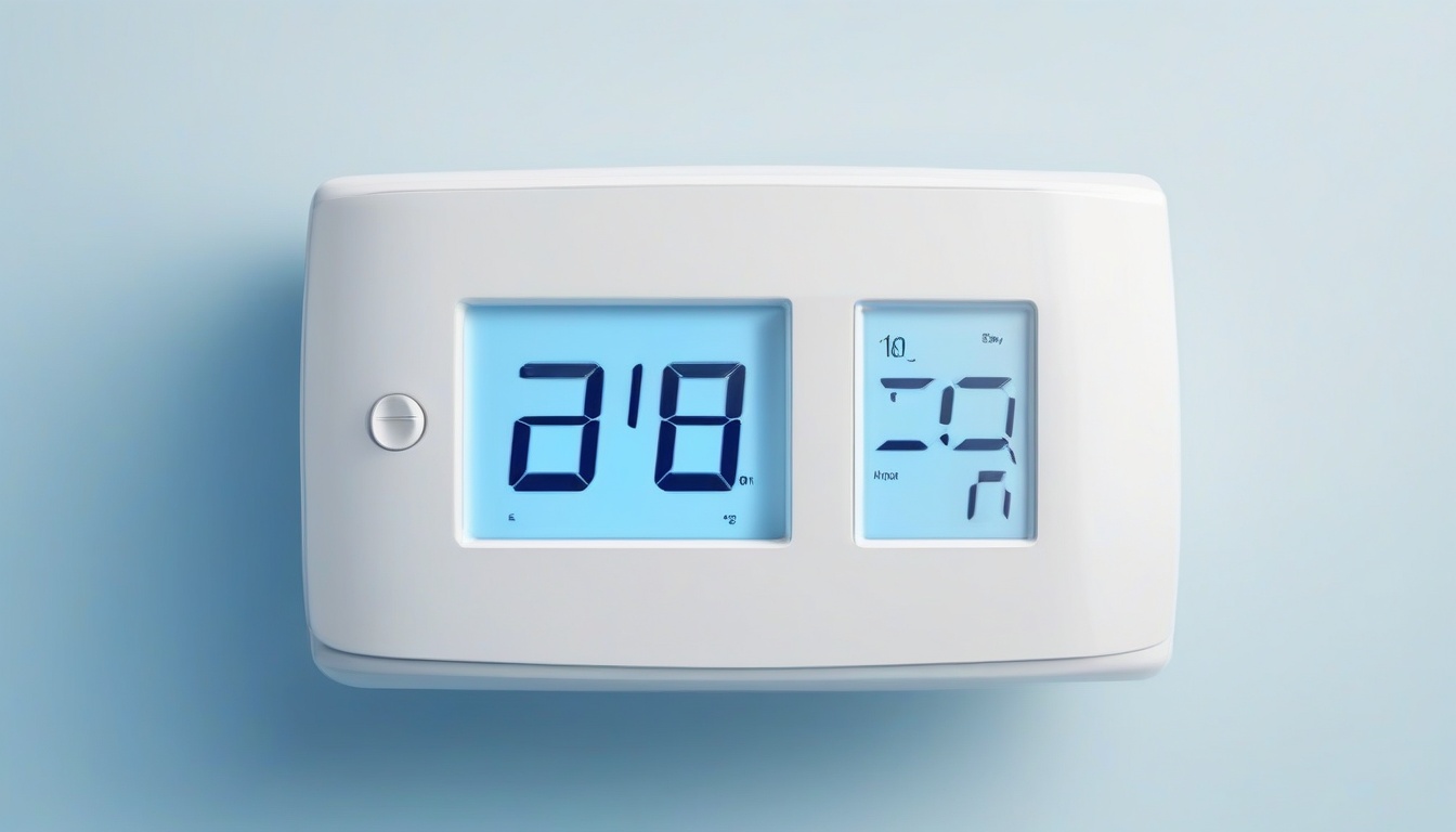 A clean modern illustration of a digital thermostat displ...
