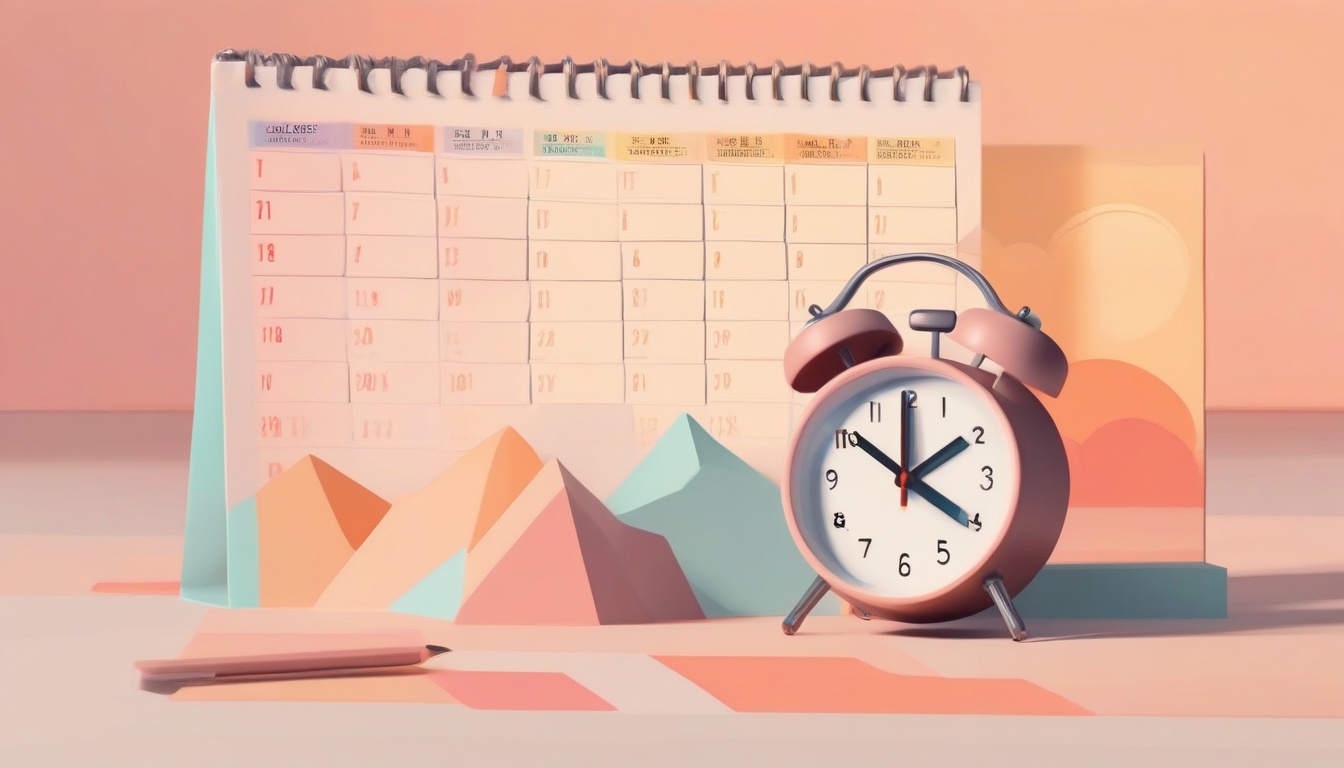 A of an alarm clock next to a calendar with regular sched...