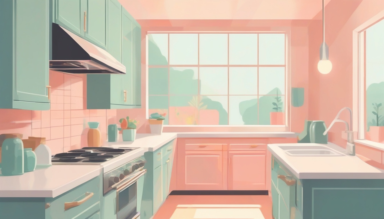 A of a sparkling clean kitchen with bright cabinets