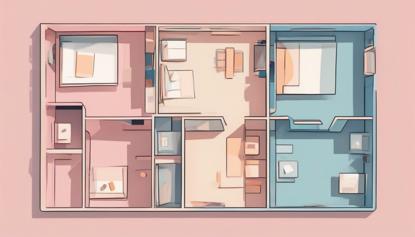 A of three small apartment floor plans drawn as abstract ...