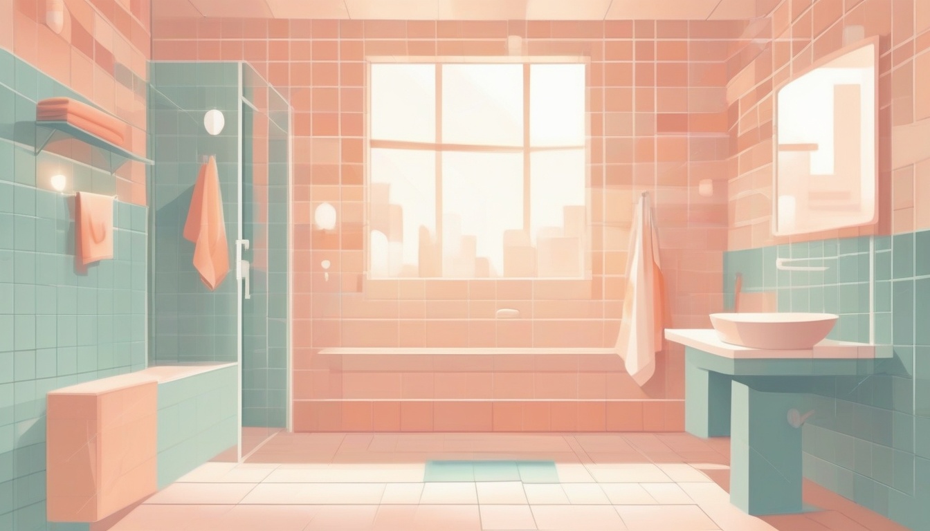 A of a bright clean bathroom with shiny tiles