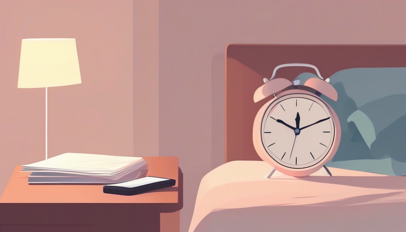 , a small alarm clock on a nightstand showing late night ...