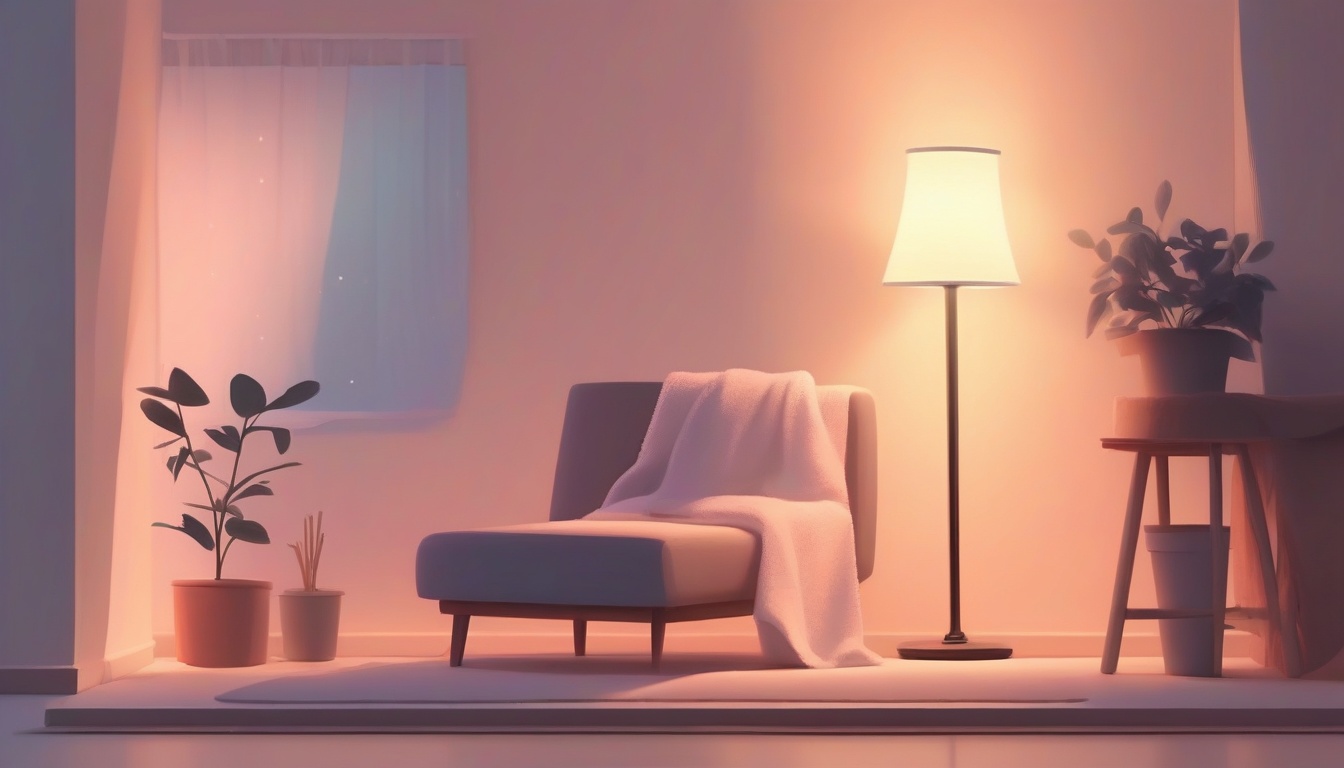A of a softly lit cozy corner with a single floor lamp