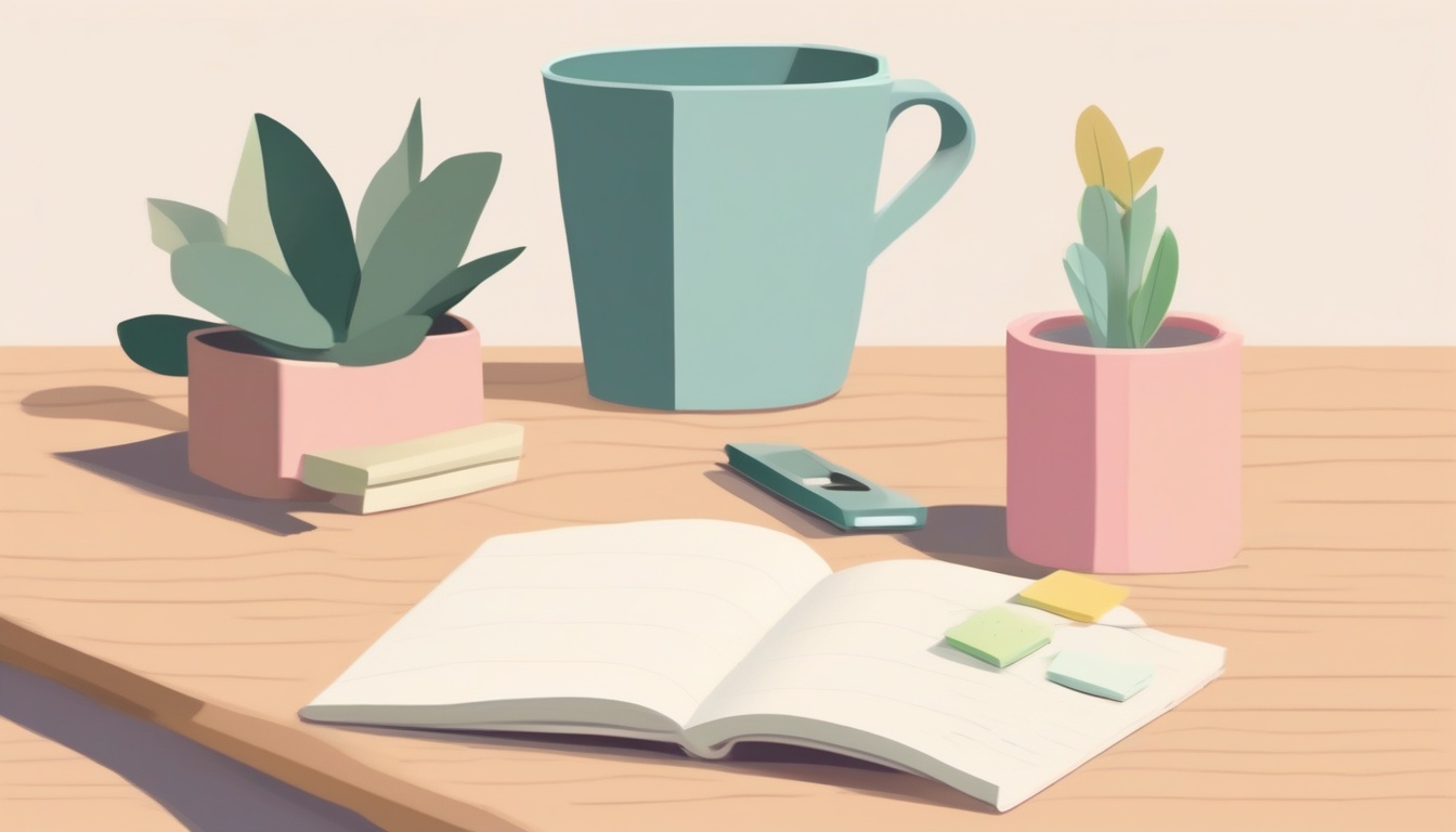 A of a soft notebook with three colored sticky notes on a...