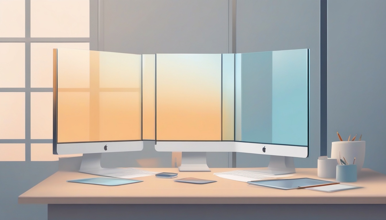 A of two transparent glass panels overlapping on a desk