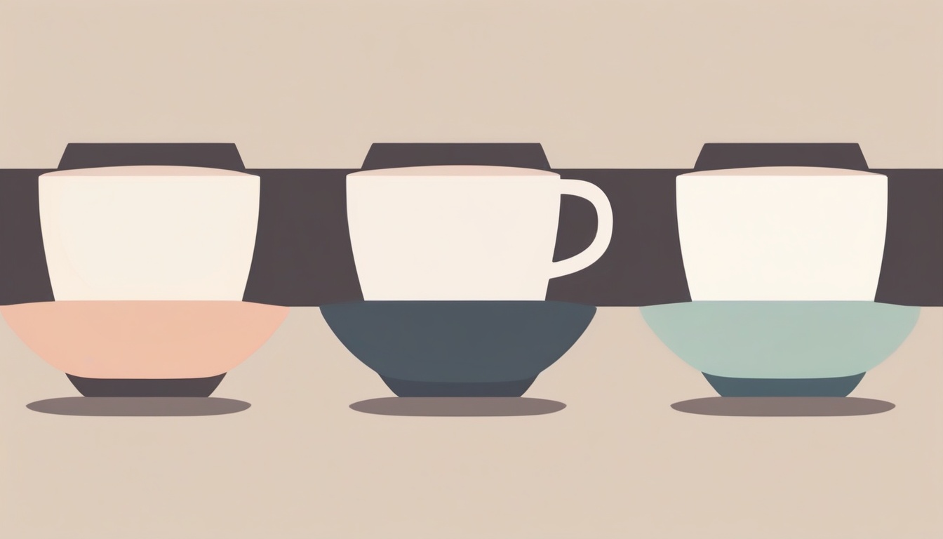 A of three coffee cups in a row getting progressively dar...