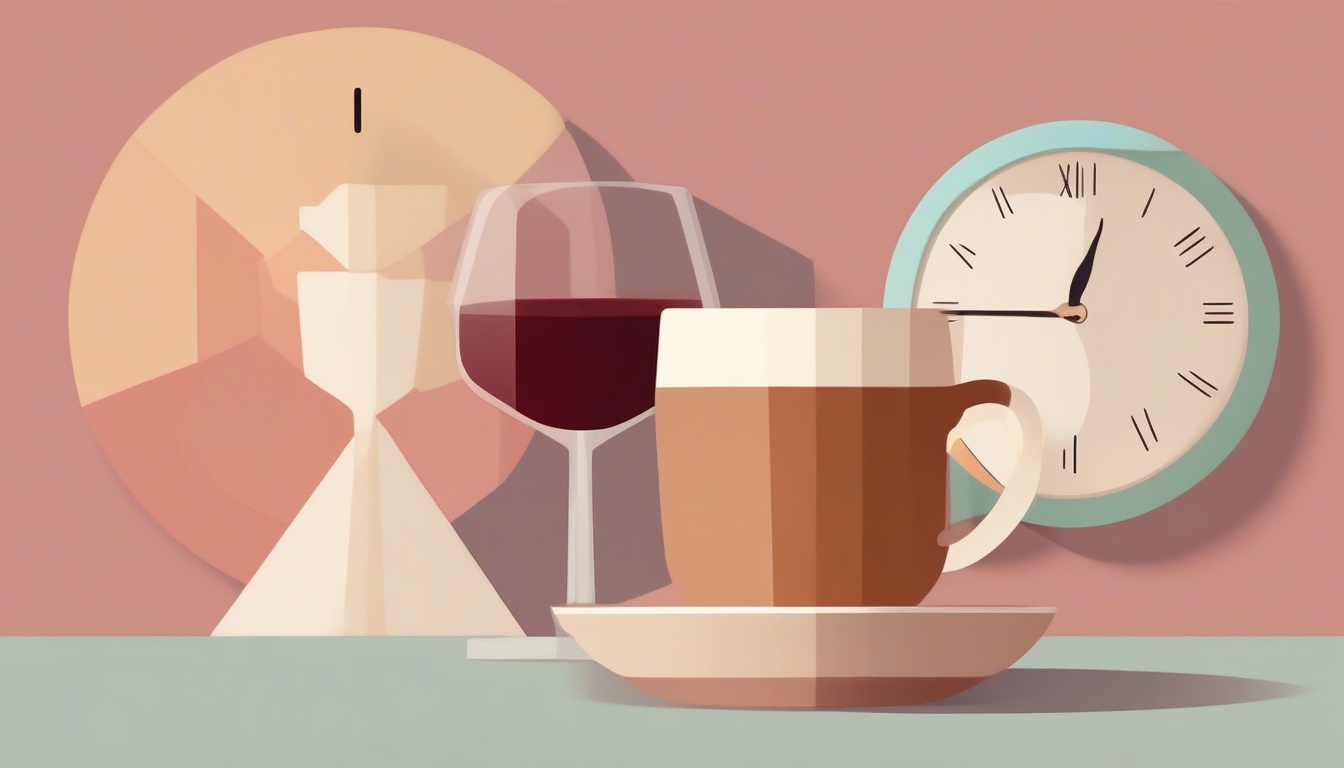 A of a coffee cup with a clock showing afternoon time