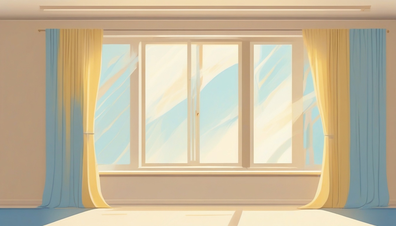 A of an open window with fresh breeze blowing curtains ge...