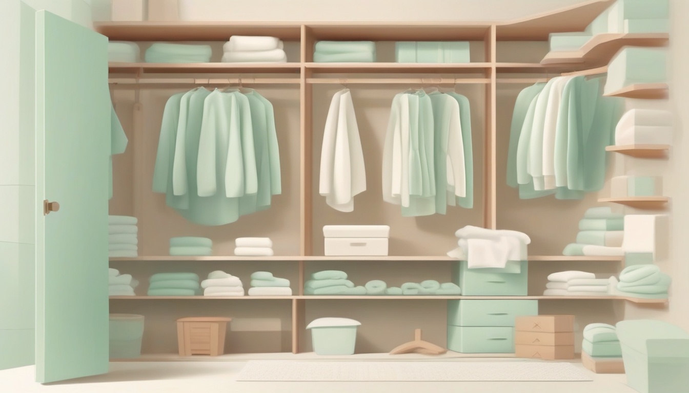 A of a clean organized closet with cedar blocks and moist...