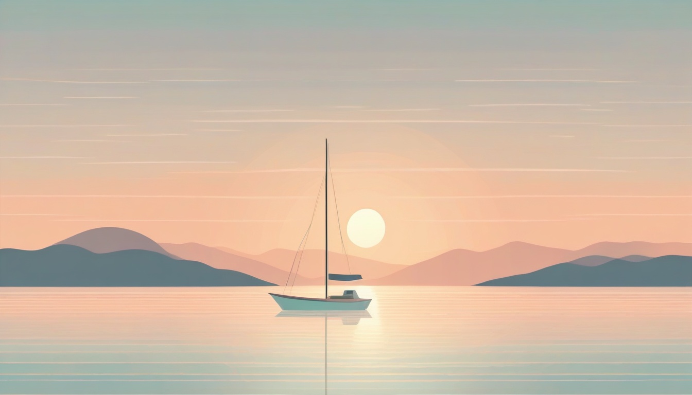 A of a sunrise over calm water with gentle ripples and a ...