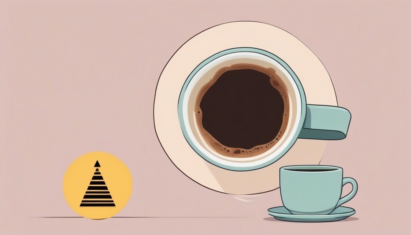 A of a caution sign next to a coffee cup with small warni...