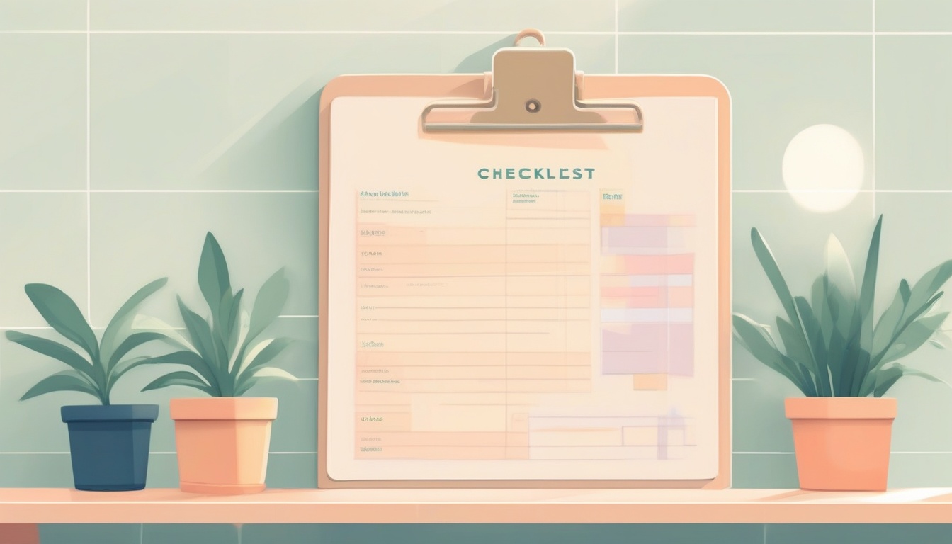 A of a completed checklist on a clipboard next to a clean...