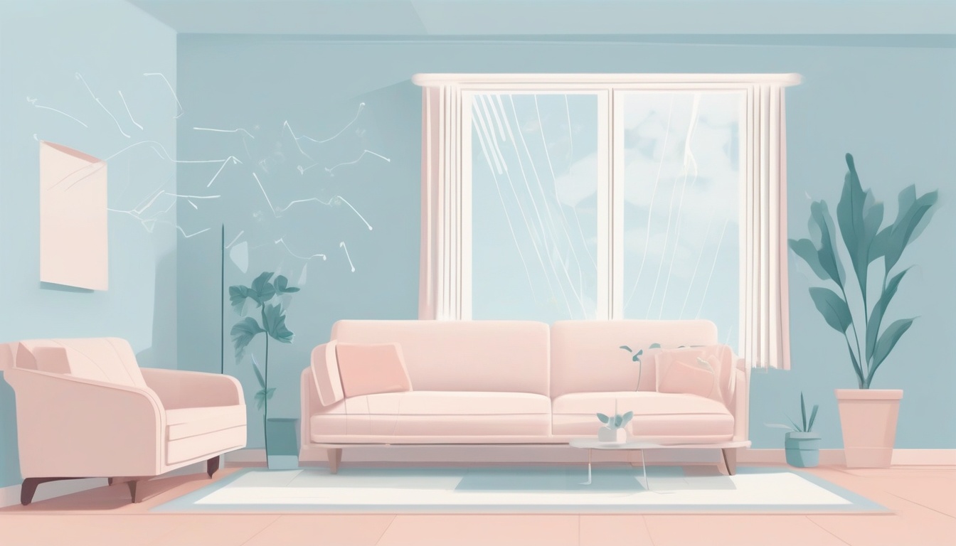 A of a wall-mounted air conditioner with stylized airflow...