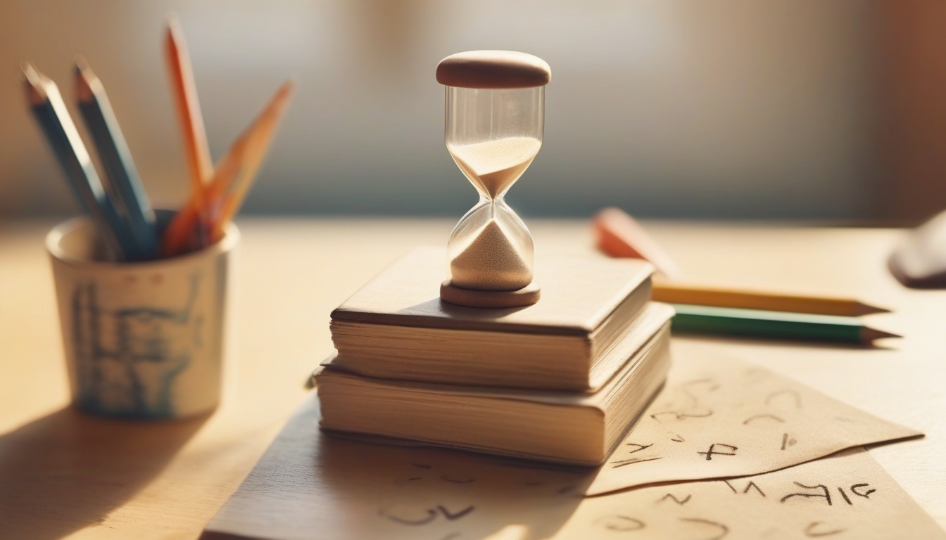 Close-up of a small kitchen sand timer on a child's woode...