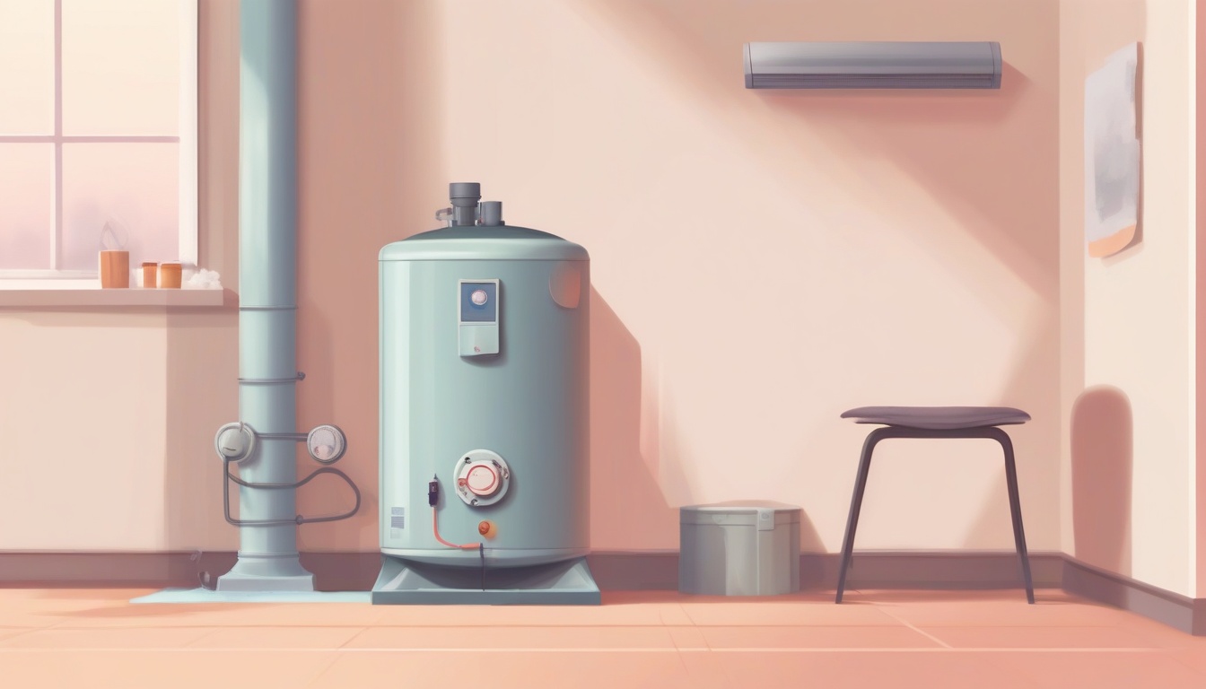 A of a residential boiler with a thermostat panel showing...