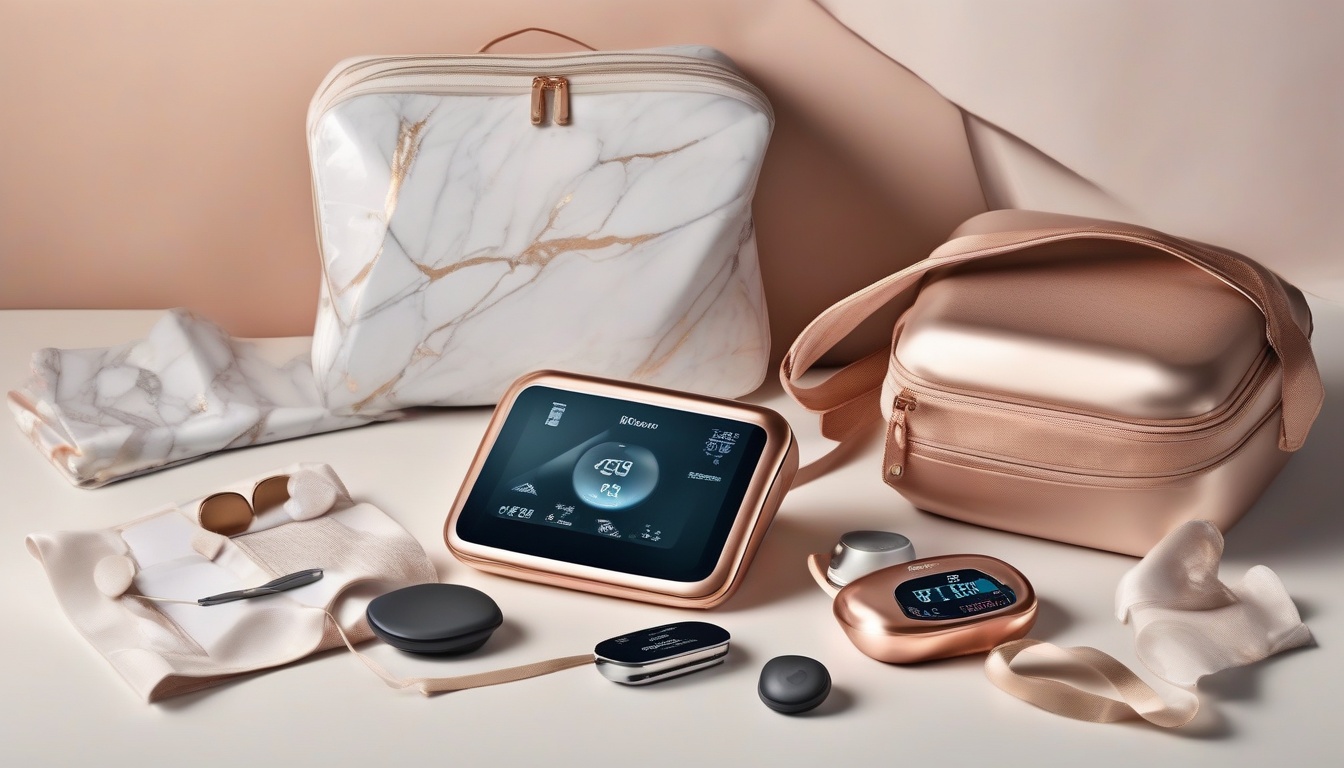Premium tech and travel gift collection on marble surface...