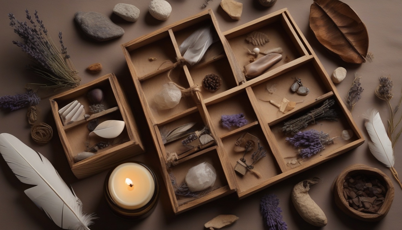 Editorial overhead shot of a wooden bookshelf scene with ...