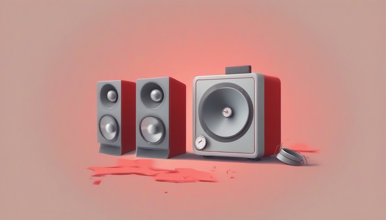 A of a red warning sign and a broken speaker icon crossed...