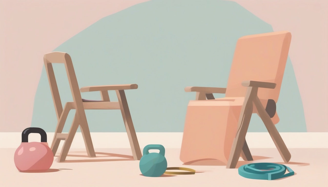 A of a wooden chair with a weighted backpack on its seat ...