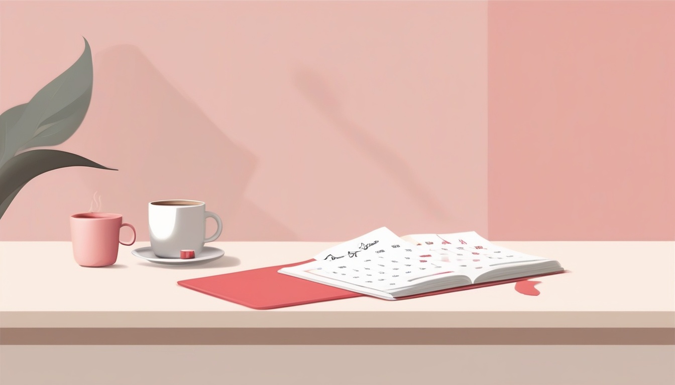 A of a calendar with red marks and a coffee cup on a clea...