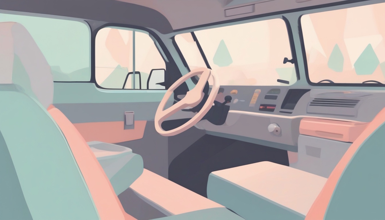 A of a delivery van steering wheel viewed from the dashbo...