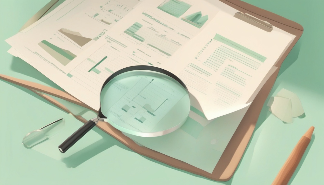 A of an open report document beside a magnifying glass an...