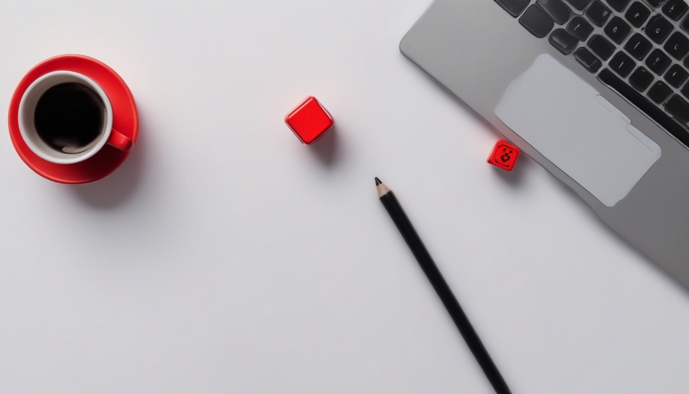 A clean overhead photograph of a desk with a single fidge...